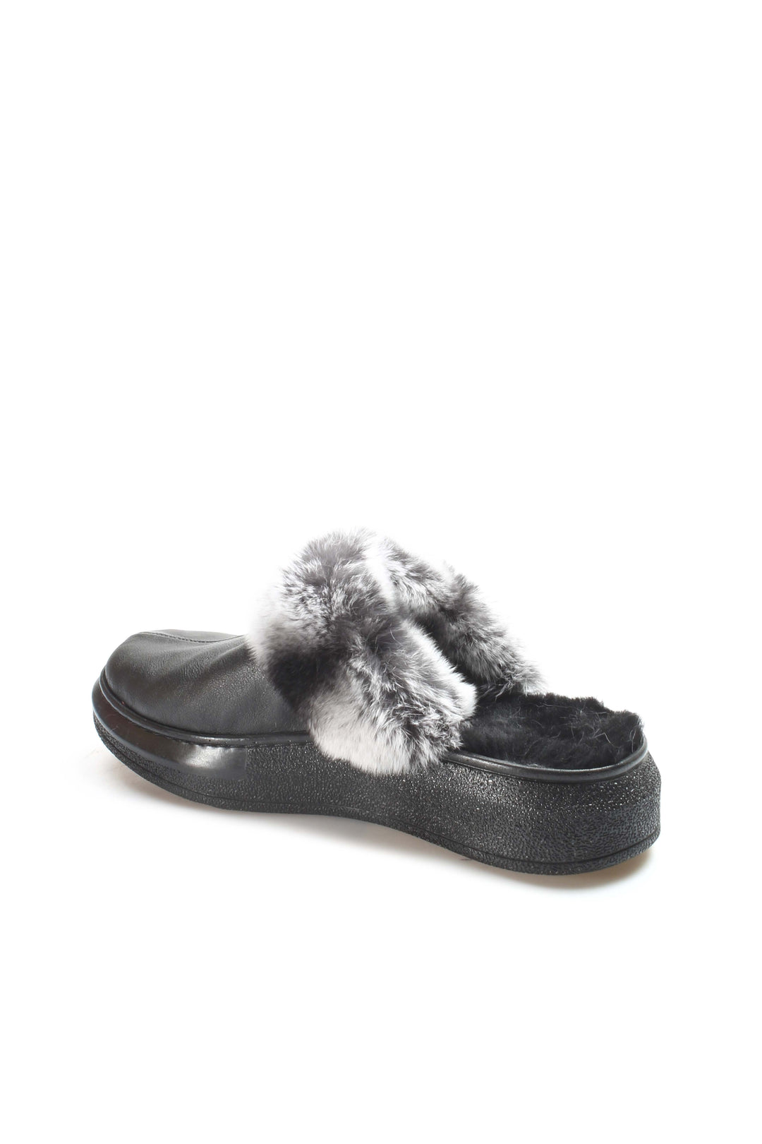 FST Genuine Leather Fur-lined Women's House Slippers 733ZA001 Black - Chystiakove