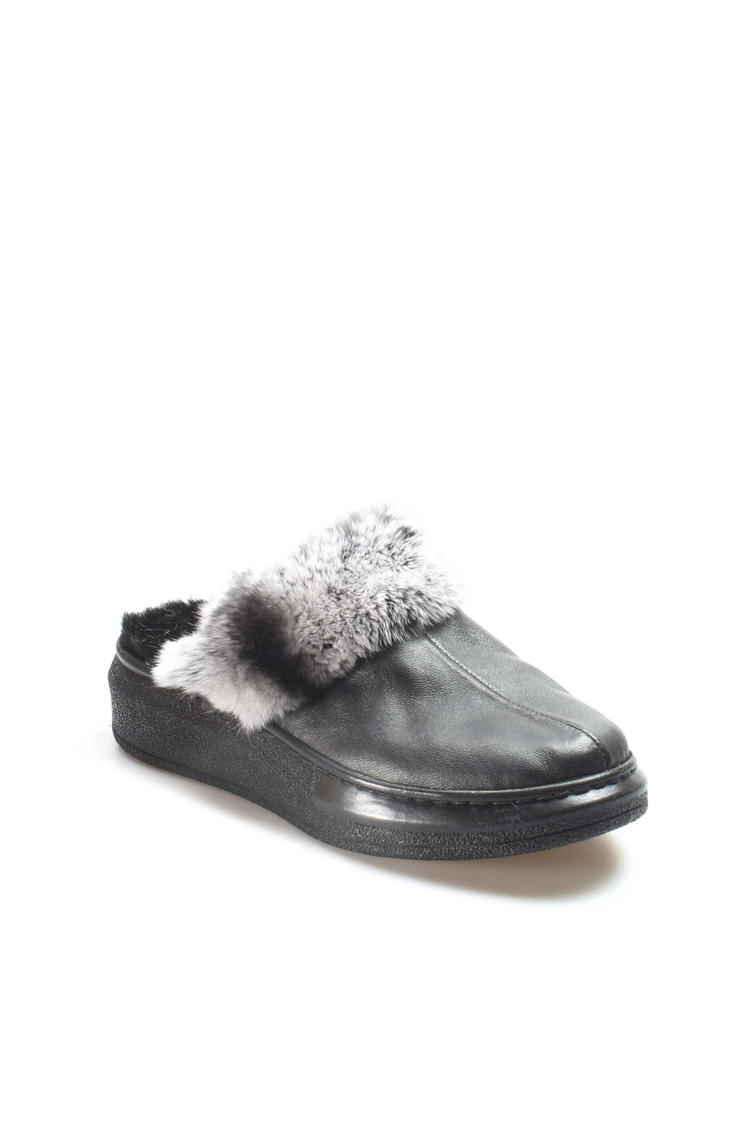 FST Genuine Leather Fur-lined Women's House Slippers 733ZA001 Black - Chystiakove