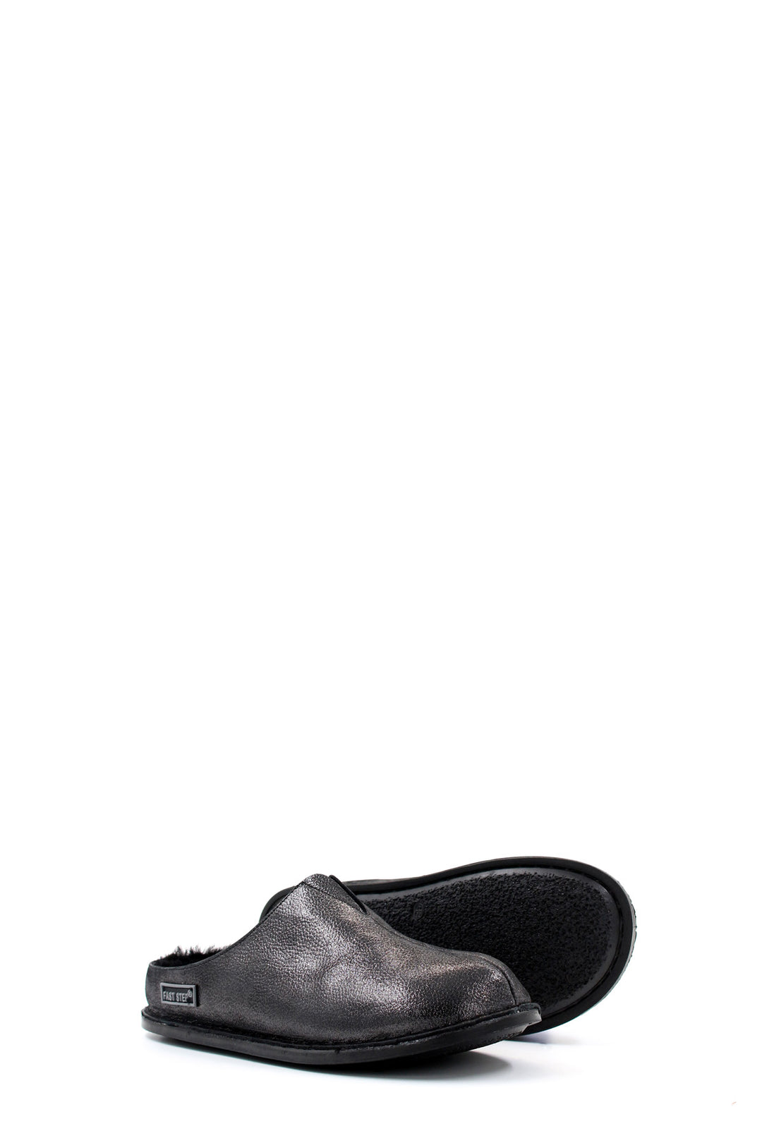 FST Genuine Leather Fur-lined Women's House Slipper 733ZA911 Black Satin - Beckenham