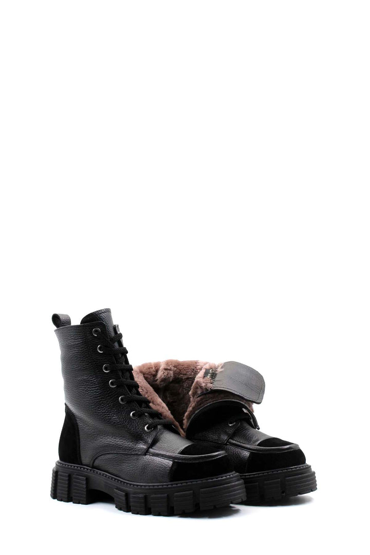 FST Genuine Leather Fur-Lined Women's Thick Sole Boot 010KZA8653 Black - Roseville