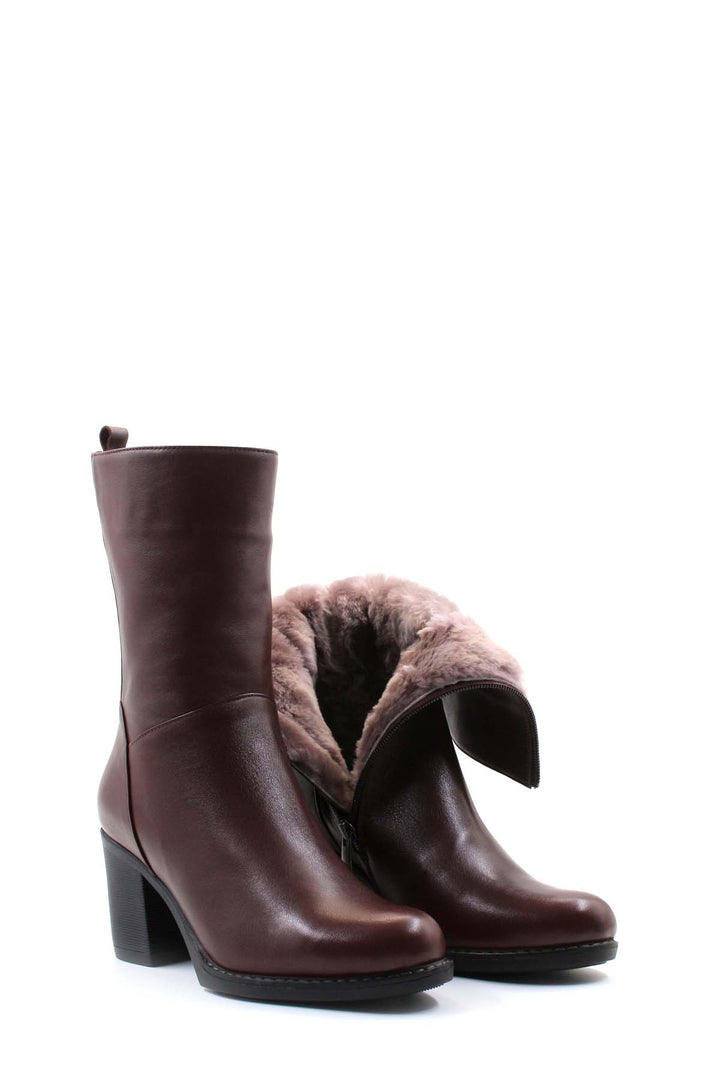 FST Genuine Leather Fur-Lined Women's Thick Sole Boot 176KZA963 Brown - New Albany