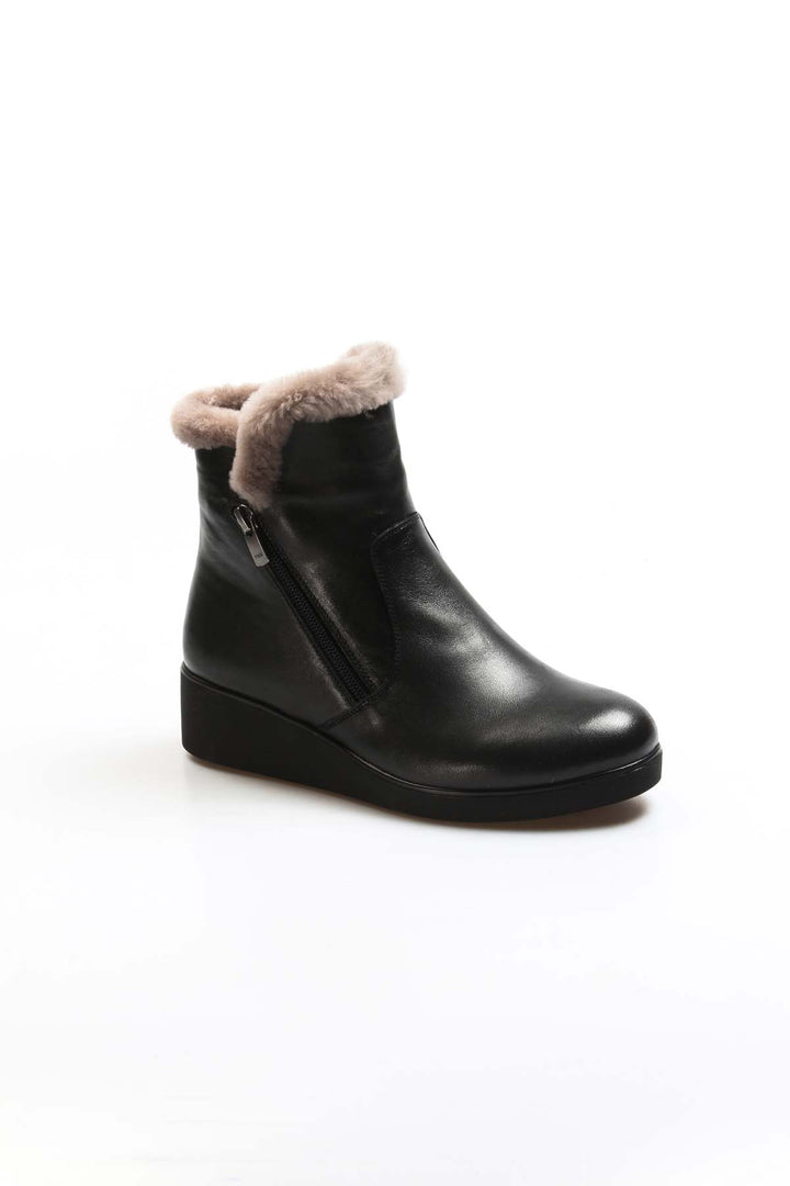 FST Genuine Leather Fur-Lined Women's Thick Sole Boot 863KZA2053 Black - Modena