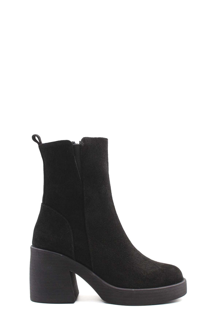 FST Genuine Leather Fur-Lined Women's Chunky Heel Boot 408KZA0657-03 Black Suede - Lehigh Acres