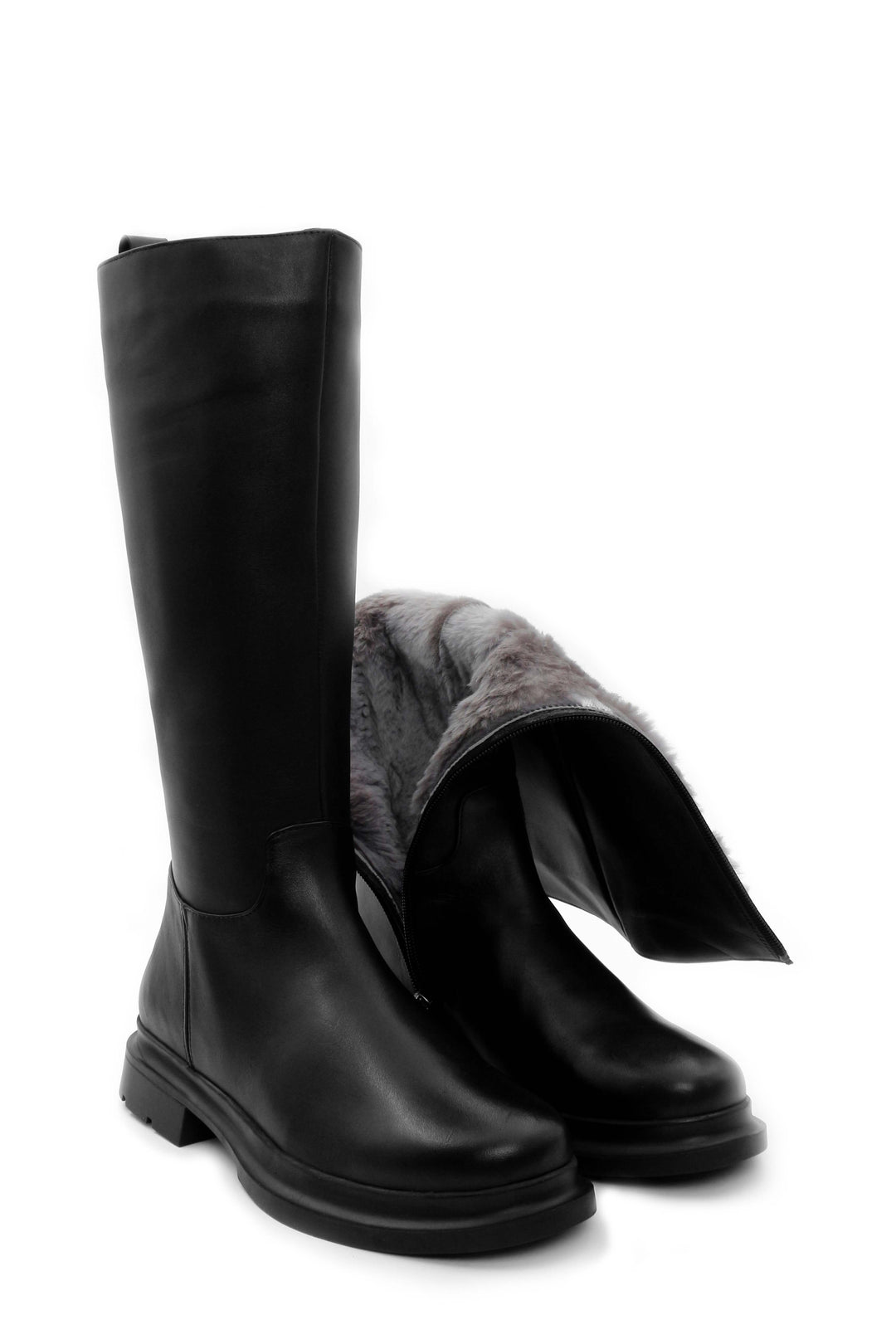 FST Genuine Leather Fur-Lined Women's Classic Boot 916KZA236253 Black - Norwich