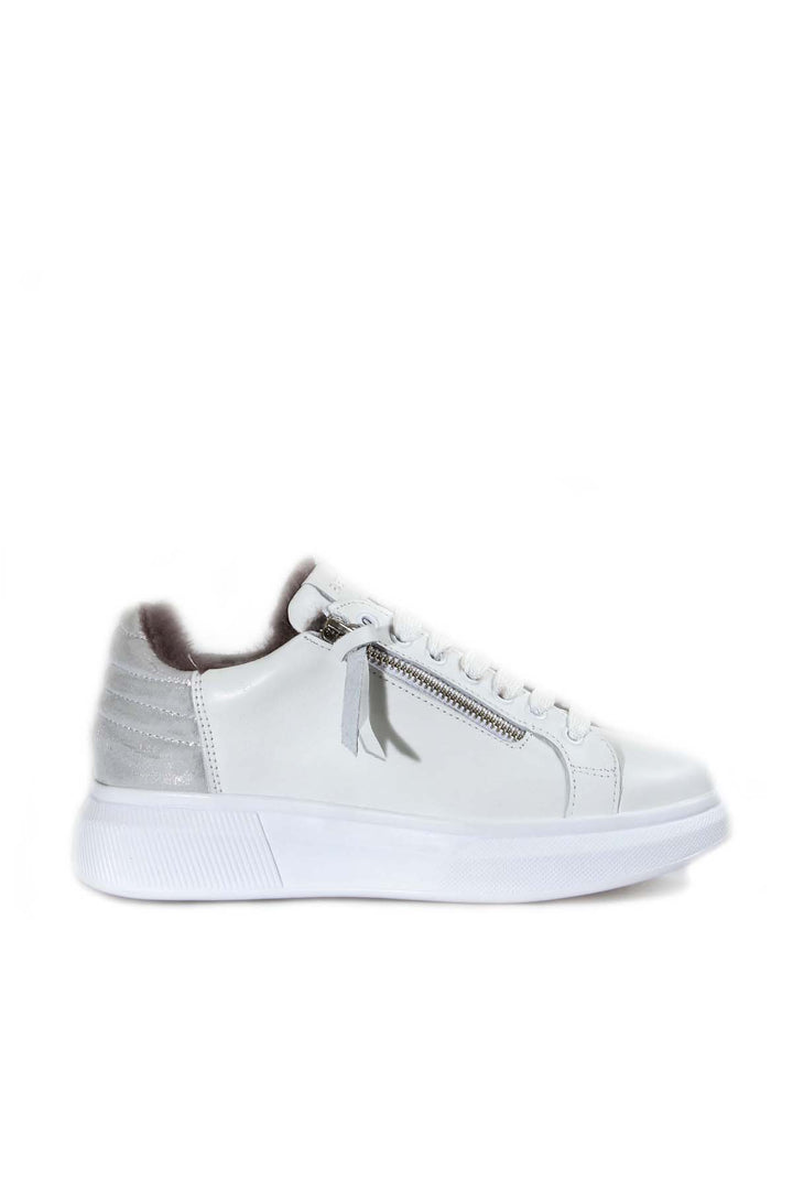 FST Genuine Leather Fur-lined Women's Sneakers 846KZA03 White - Napa