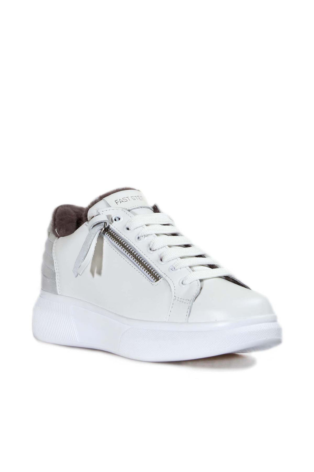 FST Genuine Leather Fur-lined Women's Sneakers 846KZA03 White - Napa