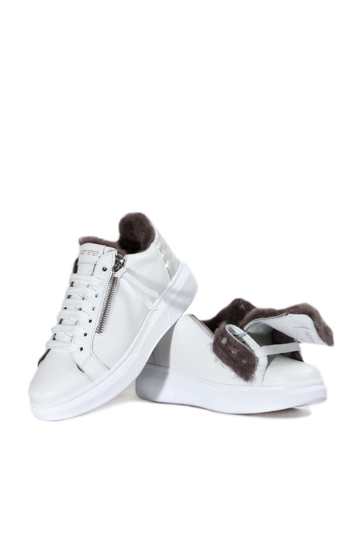 FST Genuine Leather Fur-lined Women's Sneakers 846KZA03 White - Napa