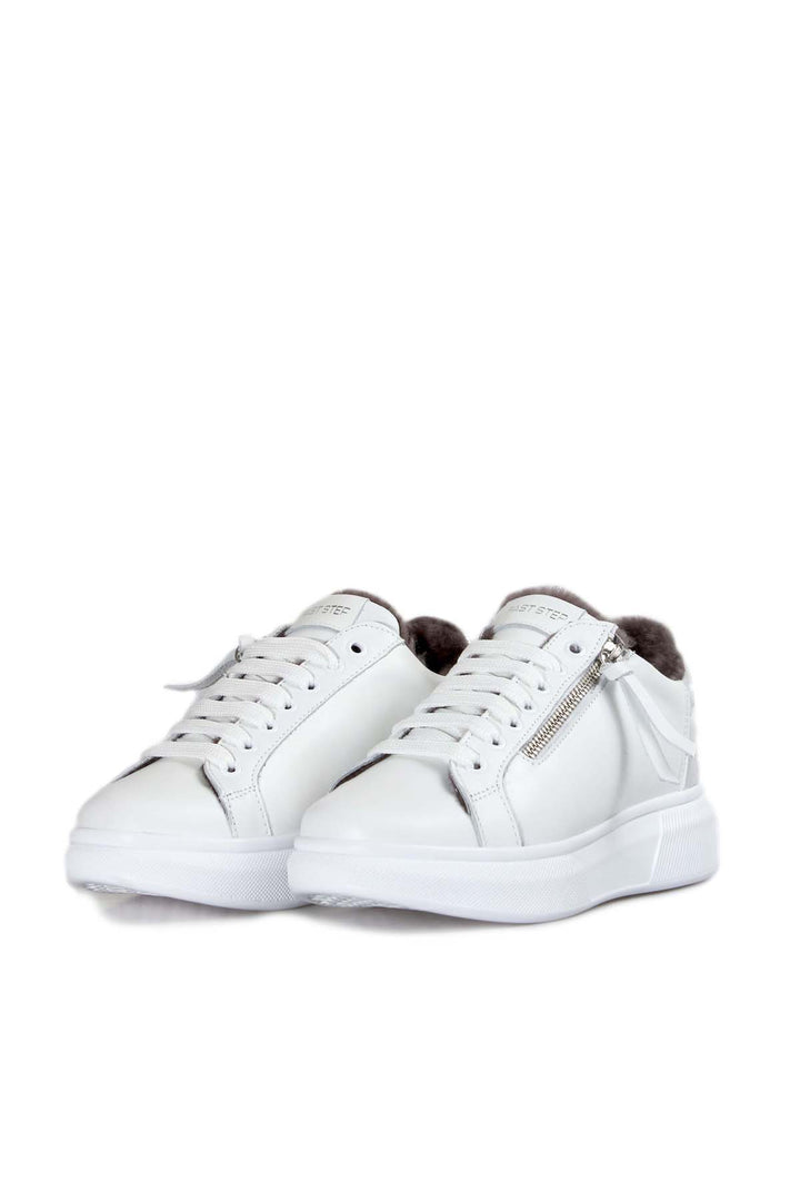 FST Genuine Leather Fur-lined Women's Sneakers 846KZA03 White - Napa