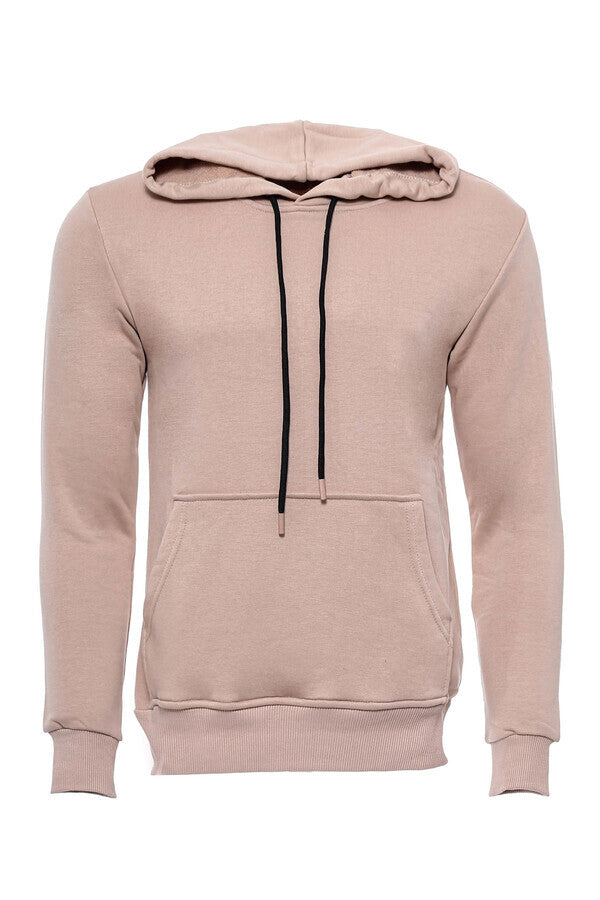 WSS Hooded Pocket Plain Beige Men's Sweatshirt  - Singen