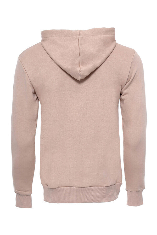 WSS Hooded Pocket Plain Beige Men's Sweatshirt  - Singen