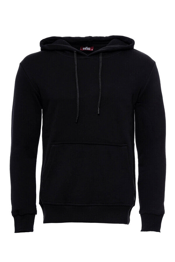 WSS Hooded Pocket Plain Black Men's Sweatshirt  - Singen