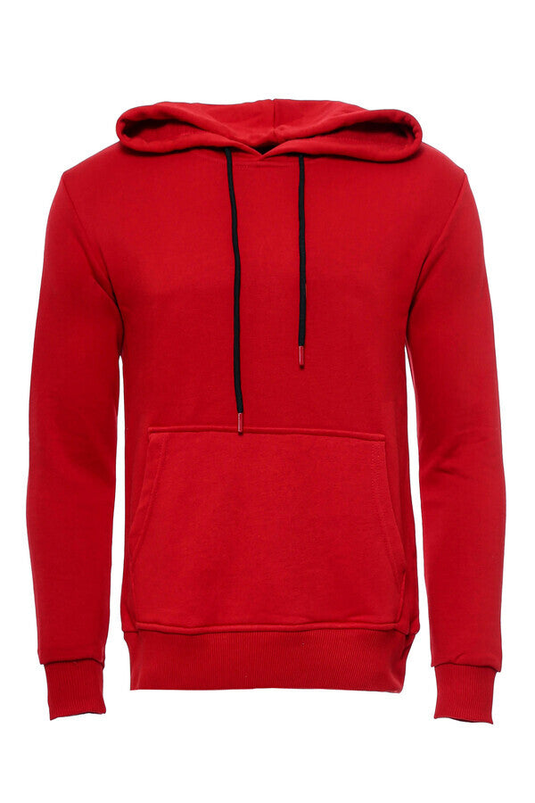 WSS Hooded Pocket Plain Red Men's Sweatshirt  - Singen