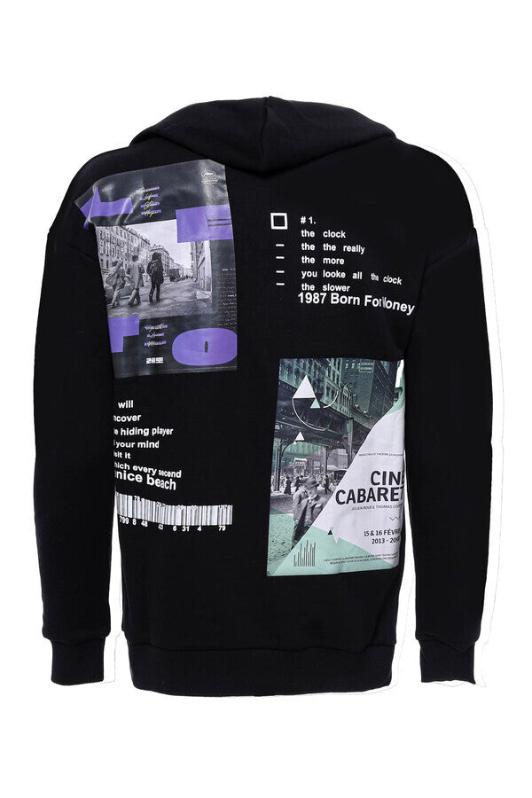 WSS Hooded Printed Men's Black Sweatshirt  - Singen