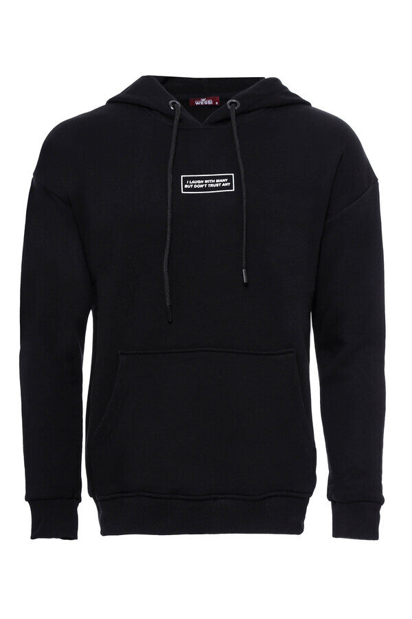 WSS Hooded Printed Men's Black Sweatshirt  - Singen