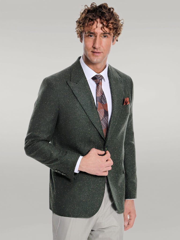 WSS Houndstooth Pattern Wool Green Men Blazer  - Singen