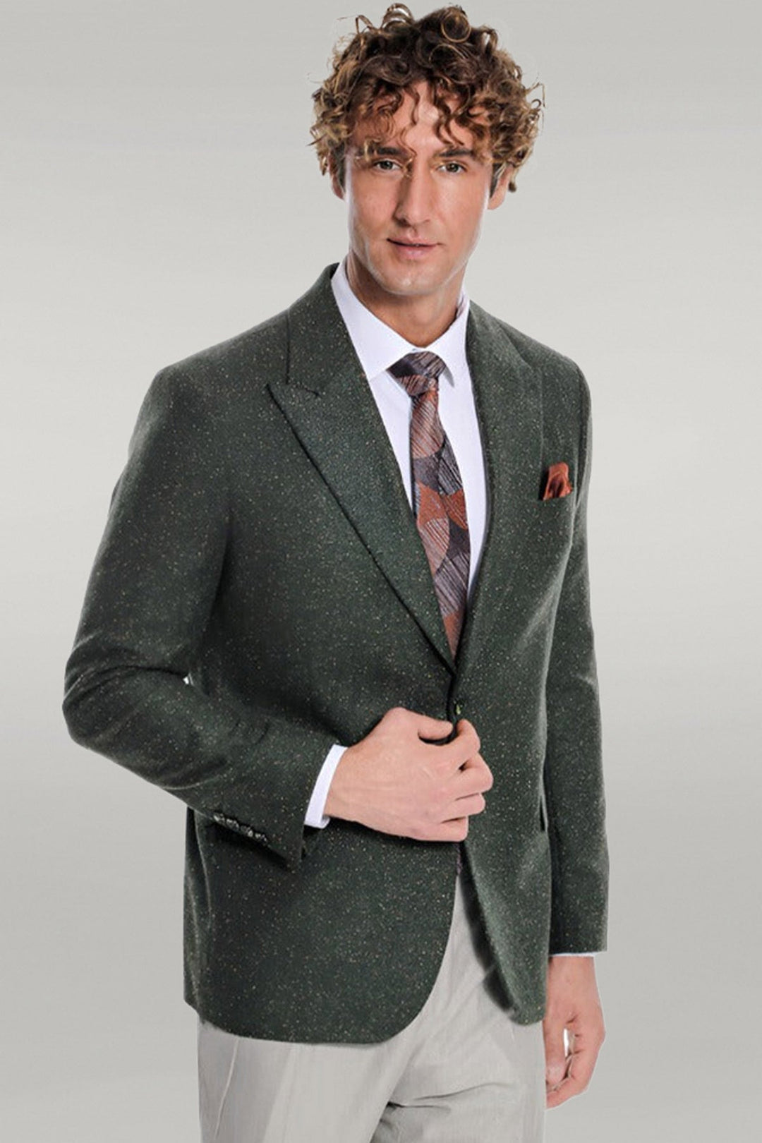 WSS Houndstooth Pattern Wool Green Men Blazer  - Singen