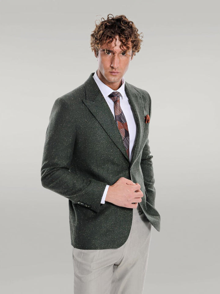 WSS Houndstooth Pattern Wool Green Men Blazer  - Singen