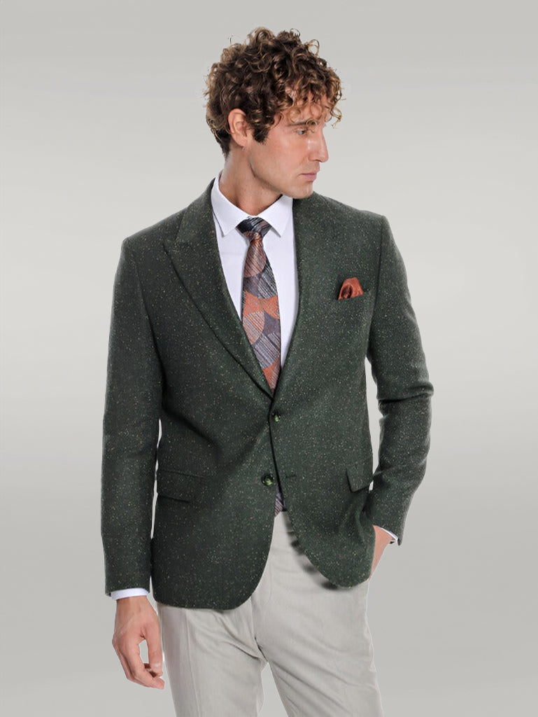 WSS Houndstooth Pattern Wool Green Men Blazer  - Singen