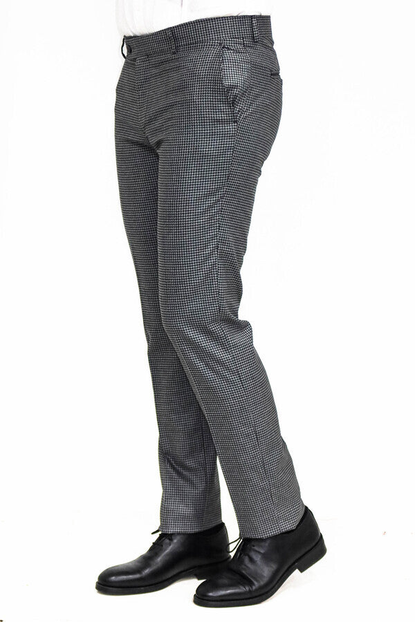 WSS Houndstooth Patterned Anthracite Men Pants  - Singen