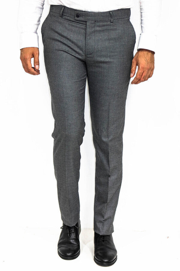 WSS Houndstooth Patterned Anthracite Men Pants  - Singen