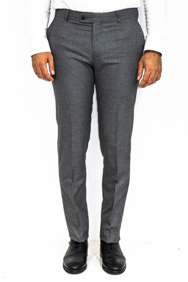 WSS Houndstooth Patterned Anthracite Men Pants  - Singen