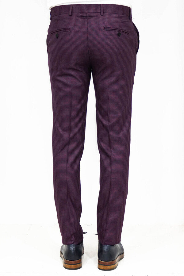 WSS Houndstooth Patterned Burgundy Men Pants  - Singen