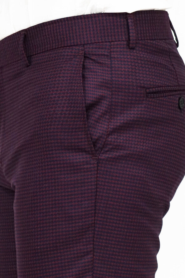 WSS Houndstooth Patterned Burgundy Men Pants  - Singen