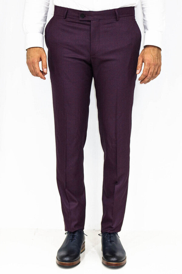 WSS Houndstooth Patterned Burgundy Men Pants  - Singen