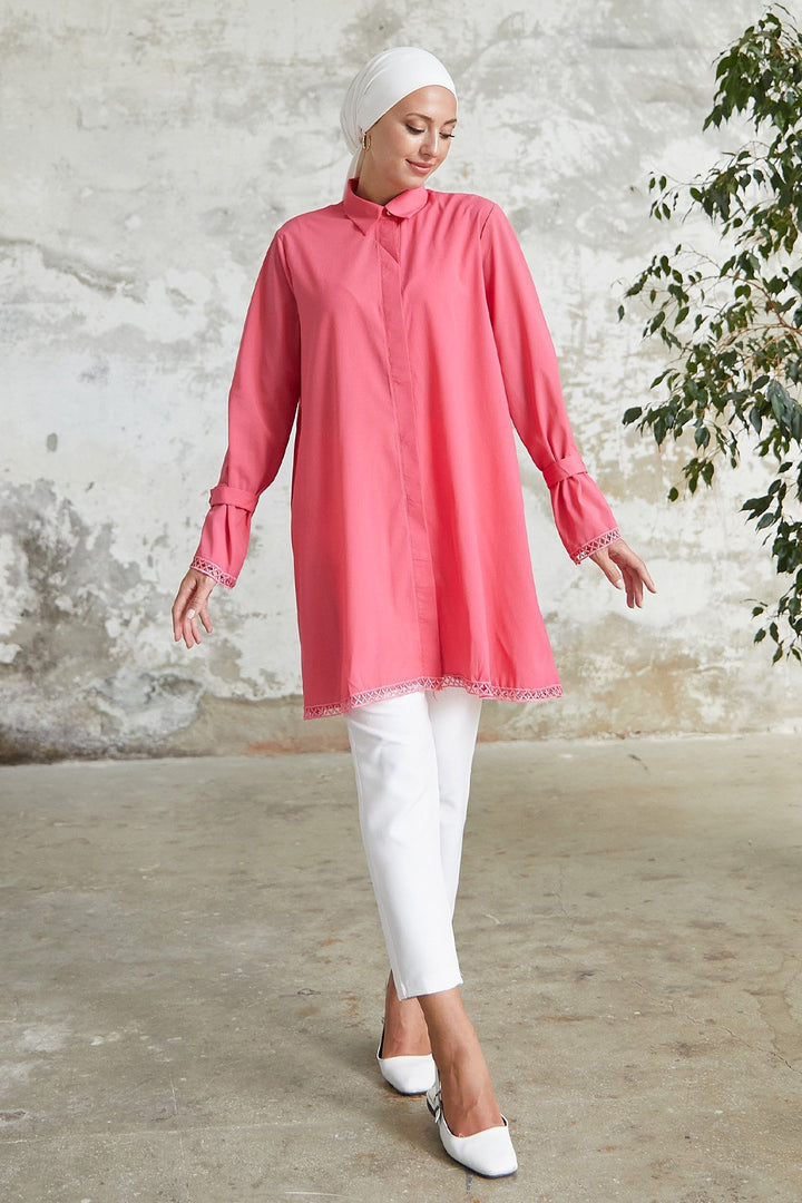 MDS Women Button-Detailed Shirt with Tied Wrist - Pomegranate Flower - Molfetta