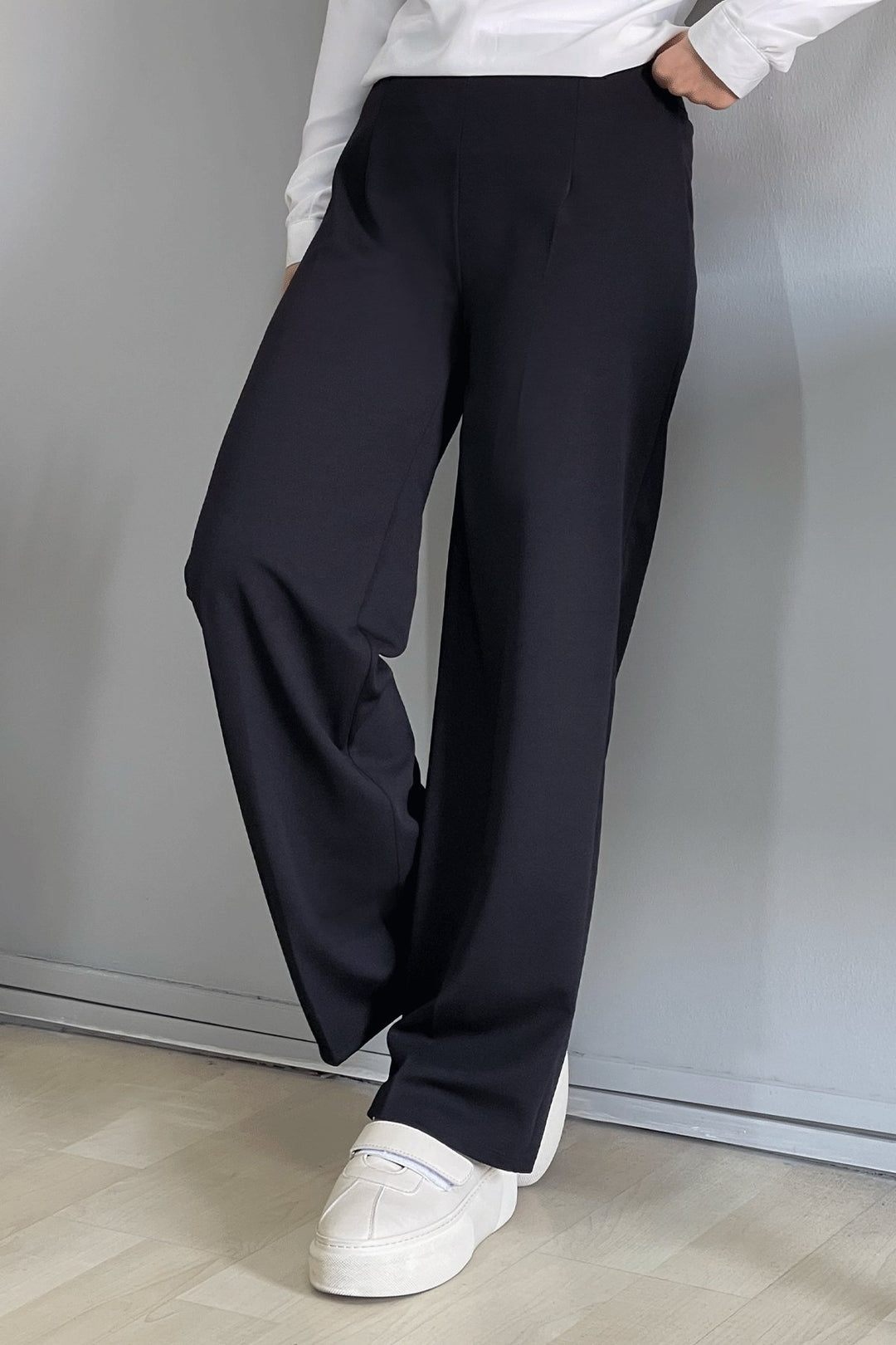 MDS Women Wide Leg High Waist Elastic Waist Pants - Black - Lufkin