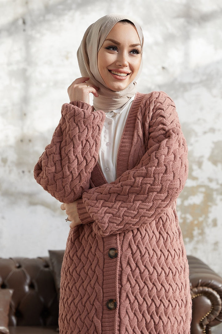 MDS Women Arene Long Braided Cardigan - Rose Pink - Elyria