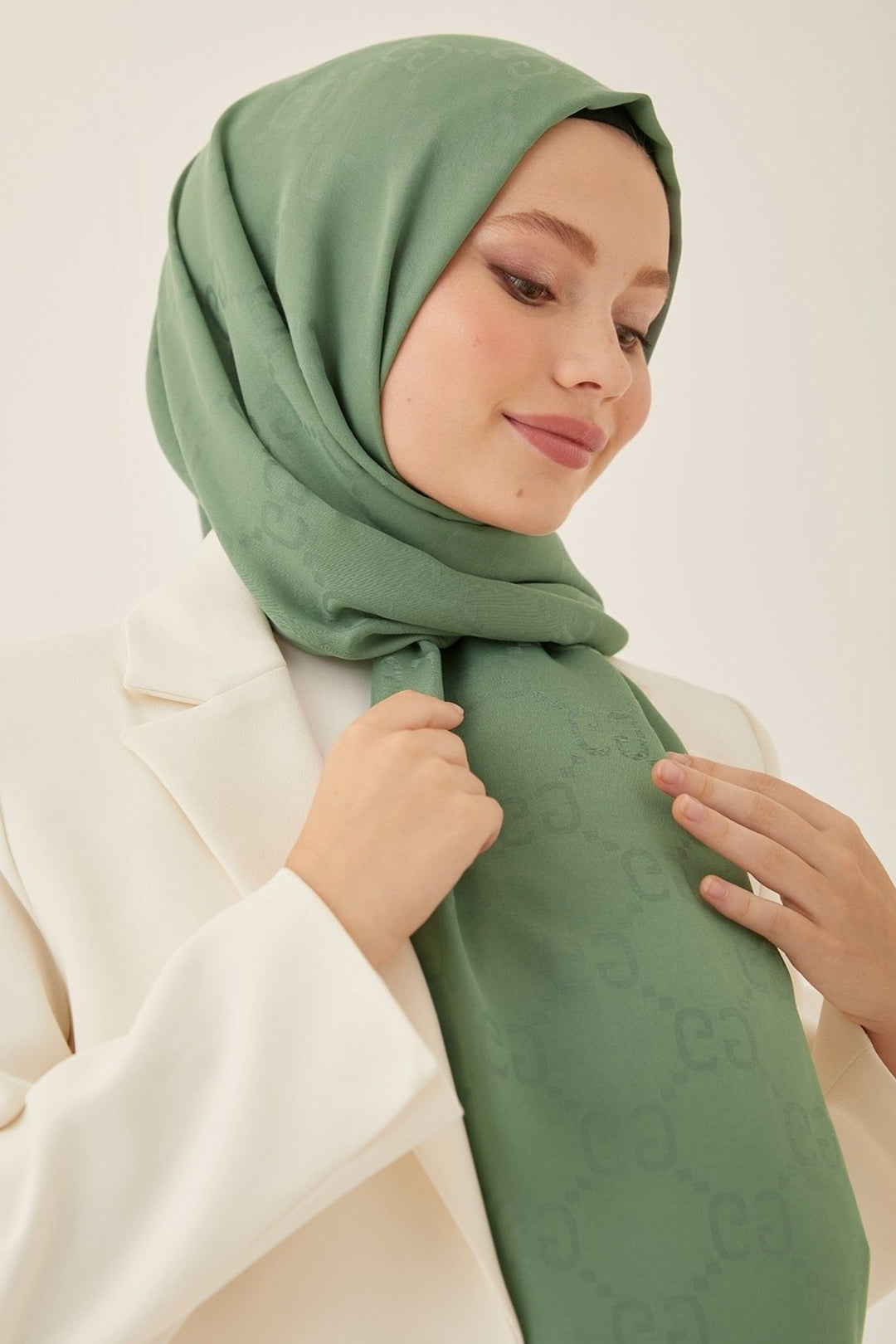 MDS Women Ariva G Patterned Jacquard Cotton Scarf - Mint - Guiseley