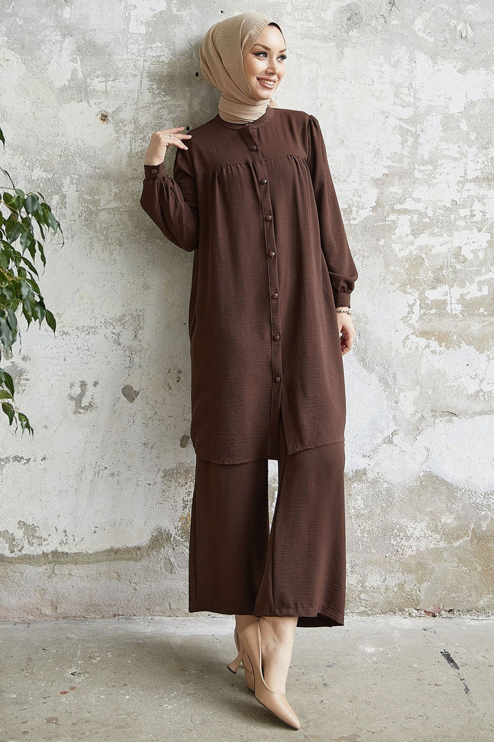 MDS Women Arfa Ayrobin Buttoned Casual Suit - Brown - Maisons-Alfort