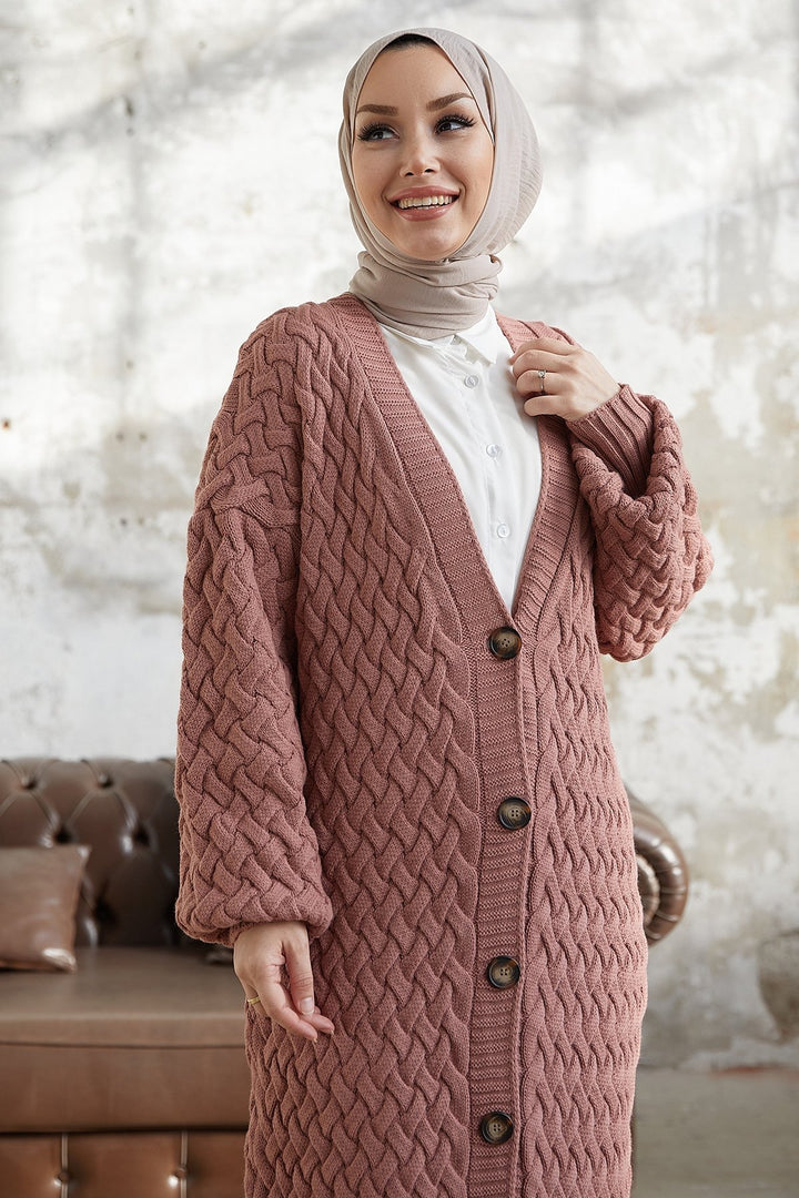 MDS Women Arene Long Braided Cardigan - Rose Pink - Elyria