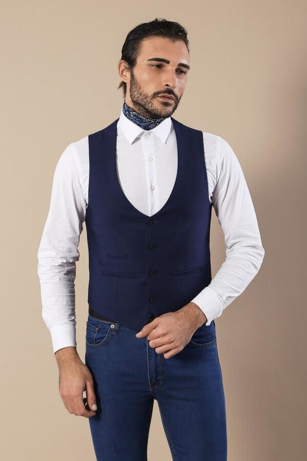 WSS Navy Blue Vest Separate with Watch Pockets  - Singen