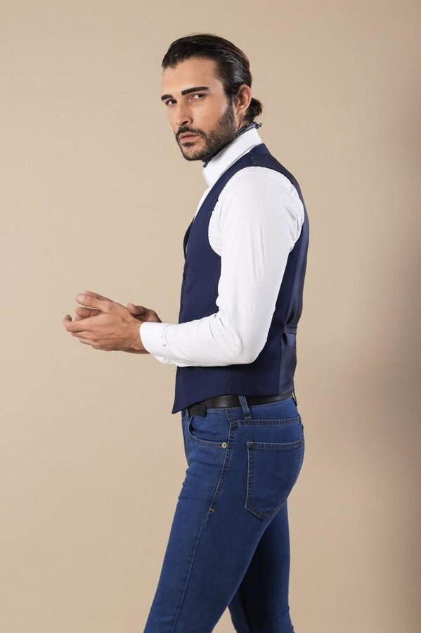 WSS Navy Blue Vest Separate with Watch Pockets  - Singen