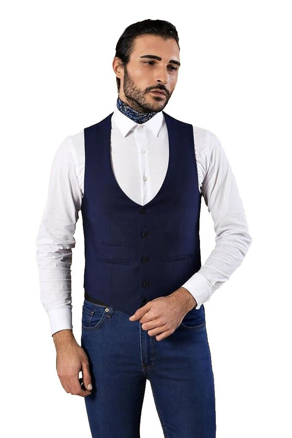 WSS Navy Blue Vest Separate with Watch Pockets  - Singen