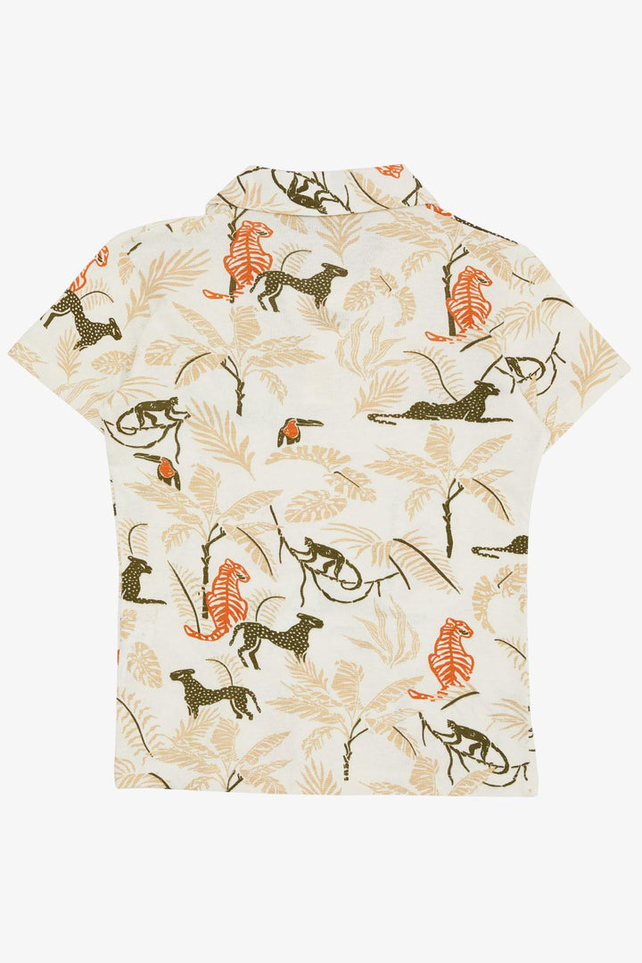 BRE Jack Lions Boys' T-shirt Forest Themed Animal Patterned 54 Years, Cream - Brescia