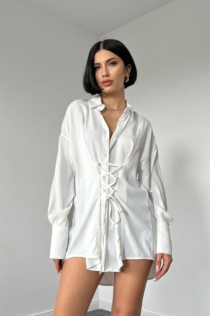 ELS Jessica Lace-Up Shirt - White - St. Louis Park