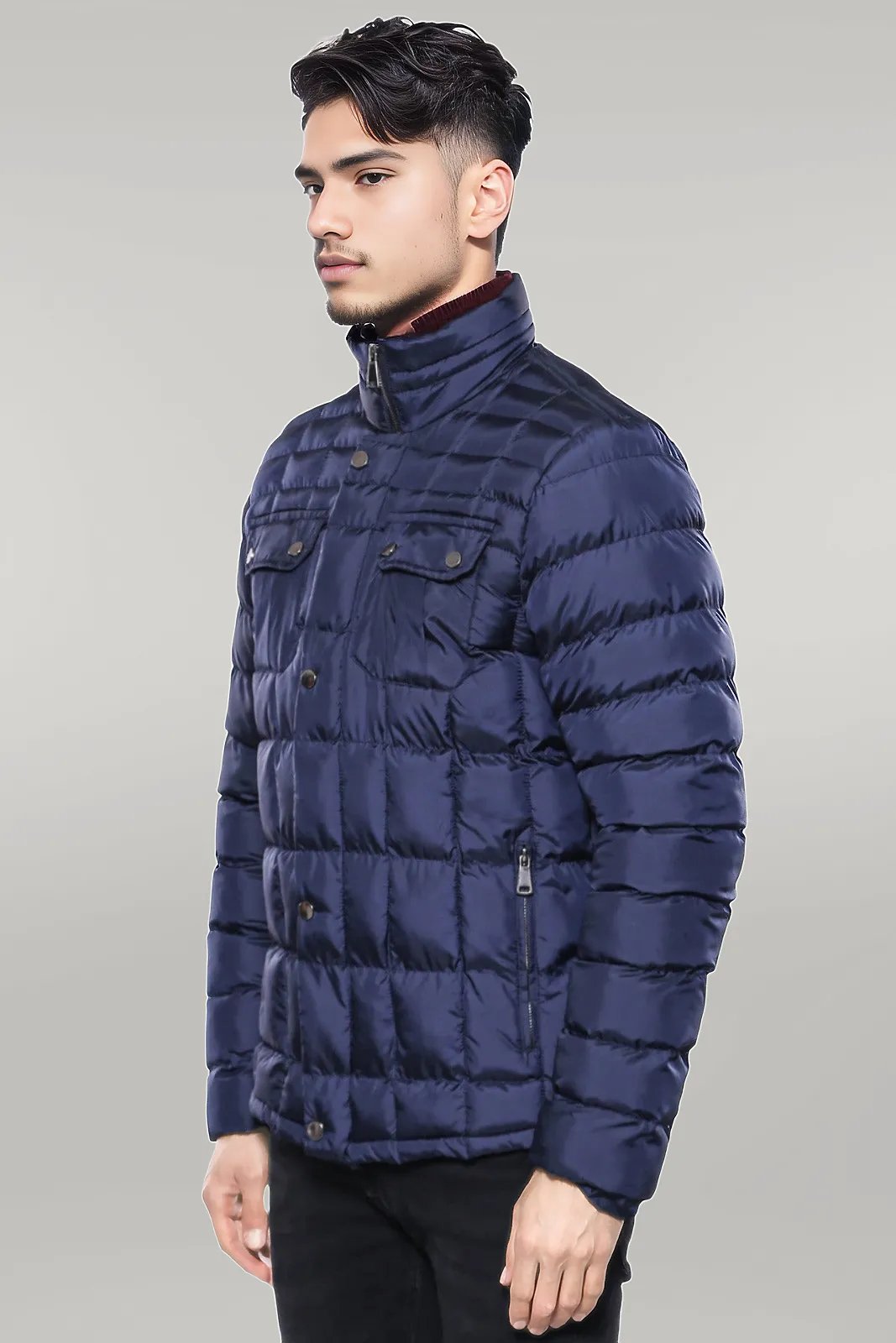 WSS Quilted Navy Blue Men Winter Coat  - Singen