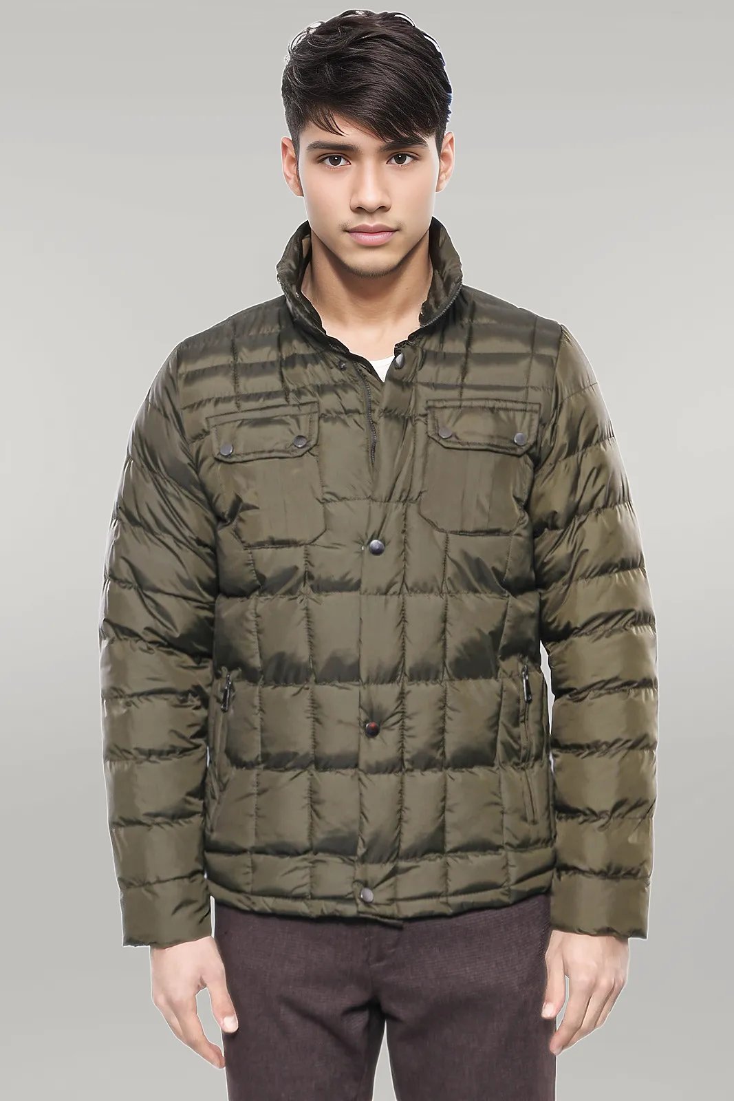 WSS Quilted Green Men Winter Coat  - Singen