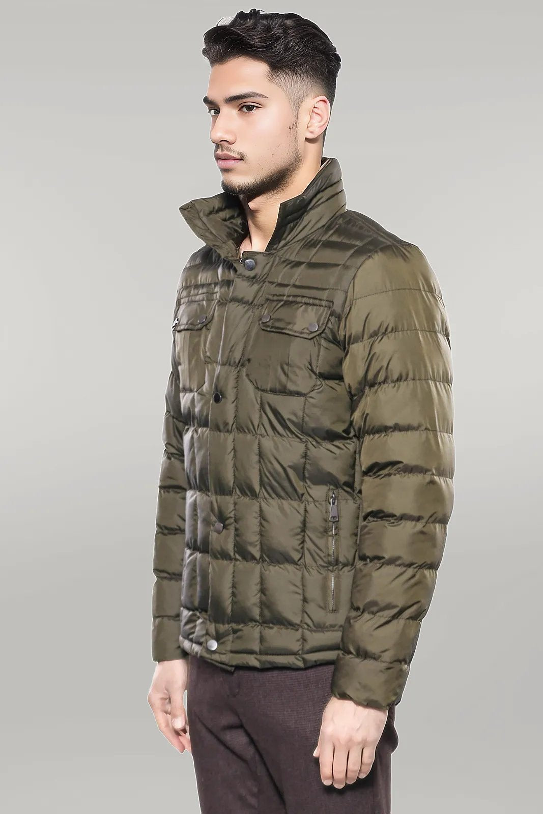 WSS Quilted Green Men Winter Coat  - Singen