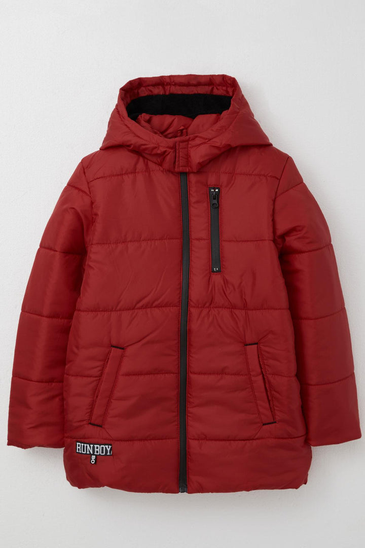 BRE Boys' Quilted Jacket with Hood and Polar Lining, 103 Years, Burgundy - Ivano-Frankivsk