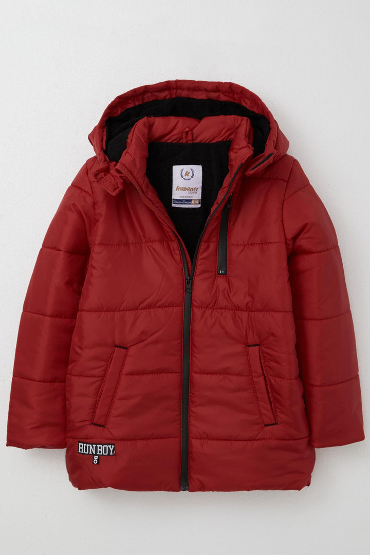 BRE Boys' Quilted Jacket with Hood and Polar Lining, 103 Years, Burgundy - Ivano-Frankivsk