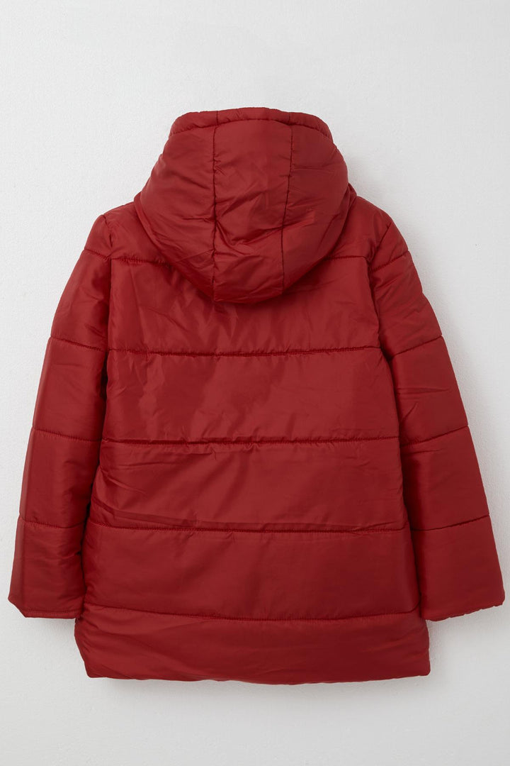 BRE Boys' Quilted Jacket with Hood and Polar Lining, 103 Years, Burgundy - Ivano-Frankivsk