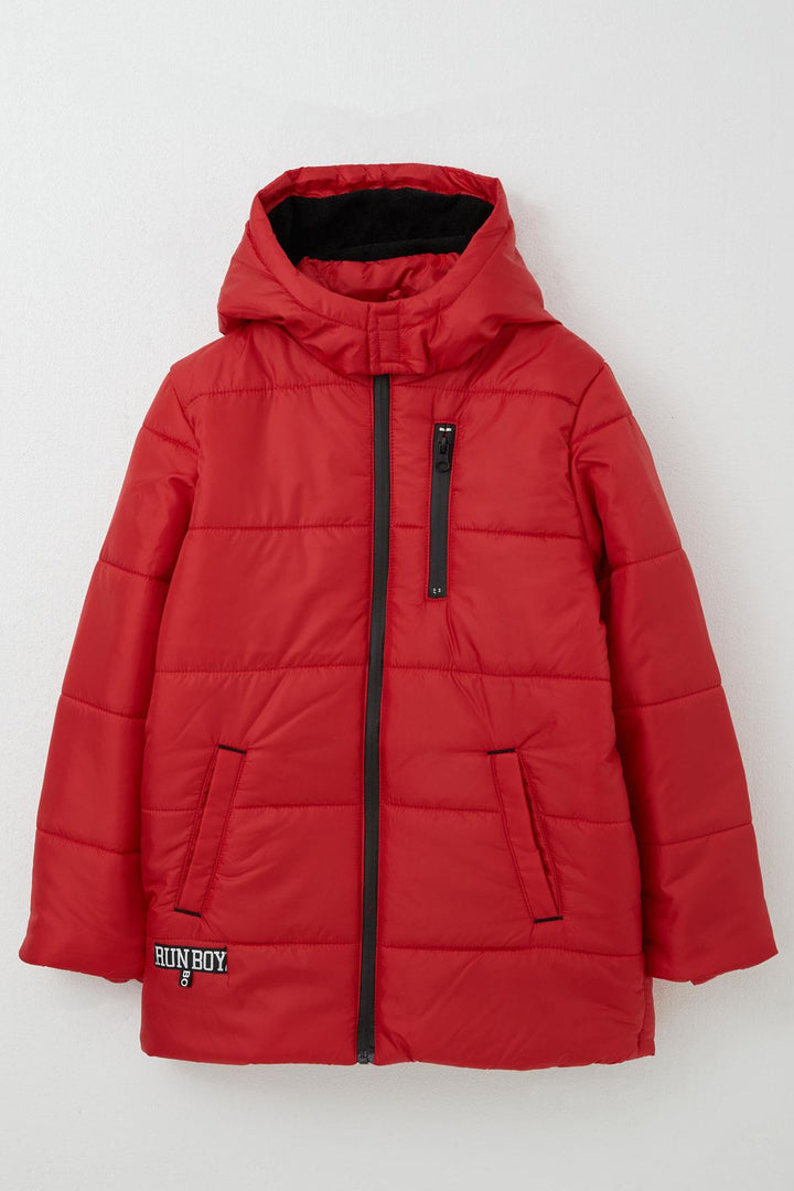 BRE Quilted Boy's Jacket with Hood and Polar Lining, 103 Years, Red - Ancona