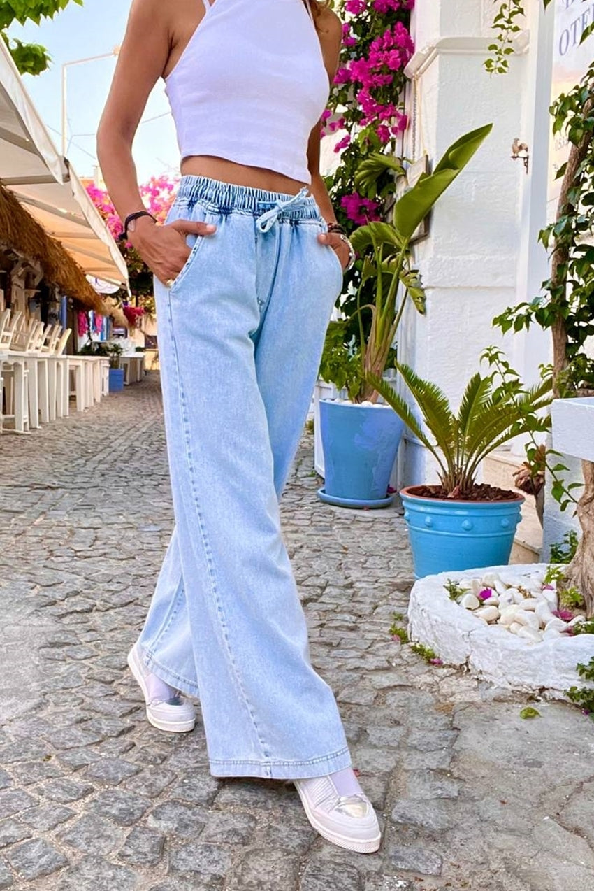 GNS Women's Light Blue High-Waisted Wide Leg Jeans with Pockets BST700-KT-0088 - Des Moines