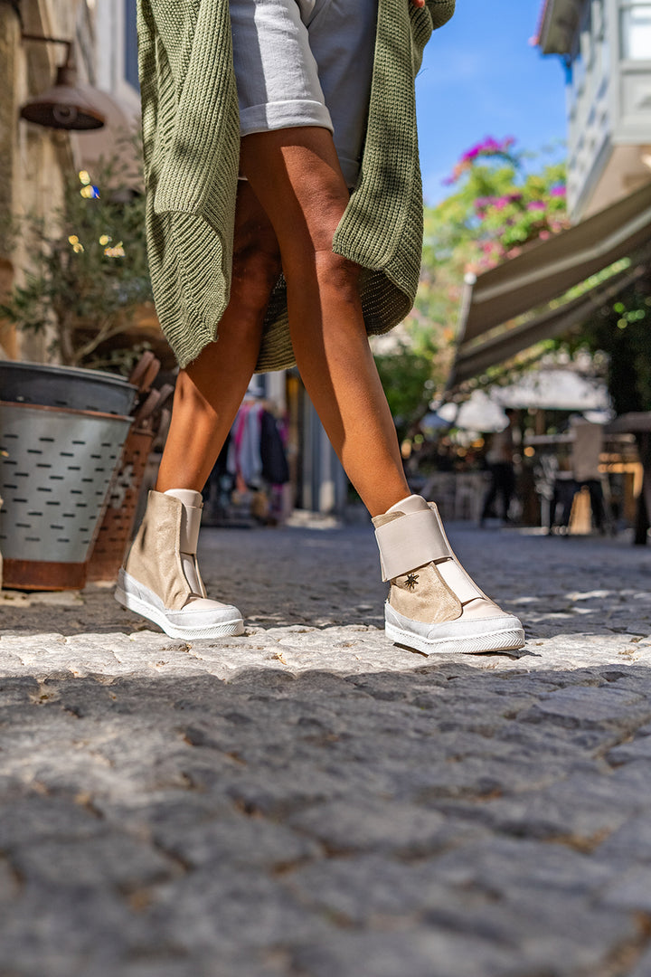 GNS Guki35 Women's Beige-Gold Casual Vegan Compassion High Top Sneaker Gk-Puppis046 - Wentzville