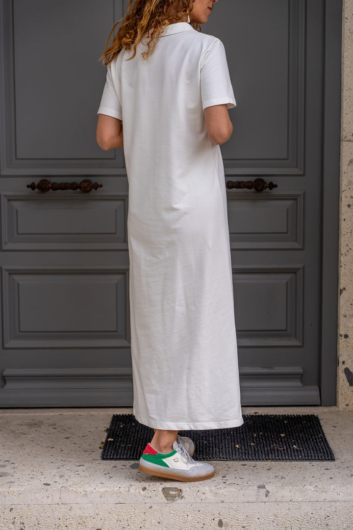 GNS Wome White Polo Neck Sceed Slit Long Dress Bst700-3525 - Yorktown