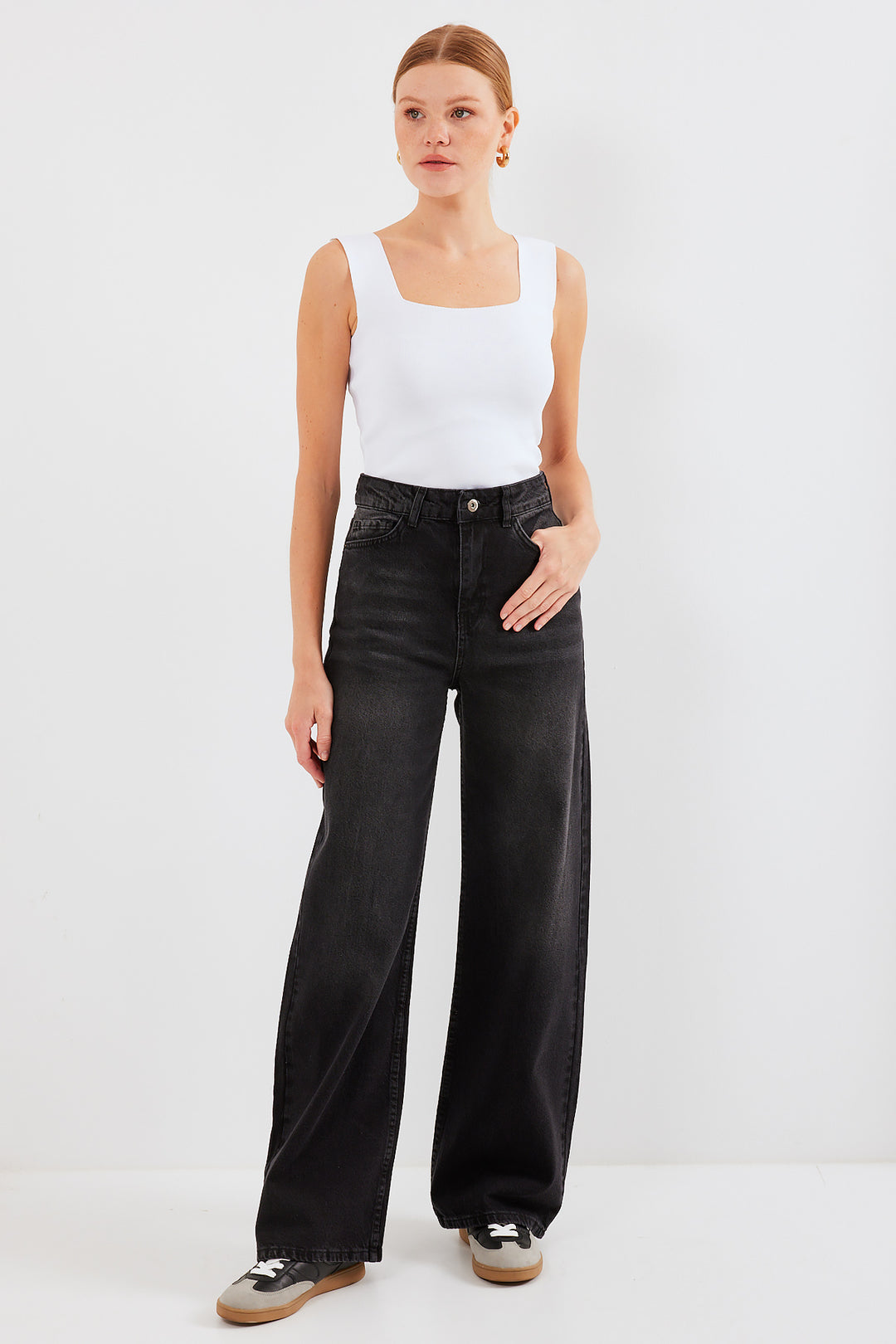 BGD Women Women's Wide Leg High Waist Palazzo Denim Pants 6656 - Black - Avondale